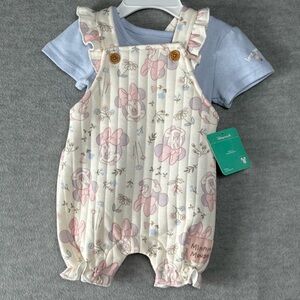 Disney Baby Minnie Mouse Girls French Overalls And T-shirt SZ 3-6 Months Pink